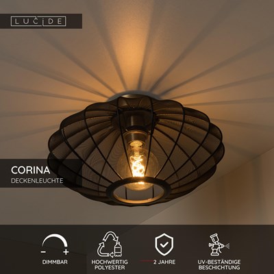 Lucide CORINA - Deckenleuchte - Ø 40 cm - 1xE27 - Schwarz